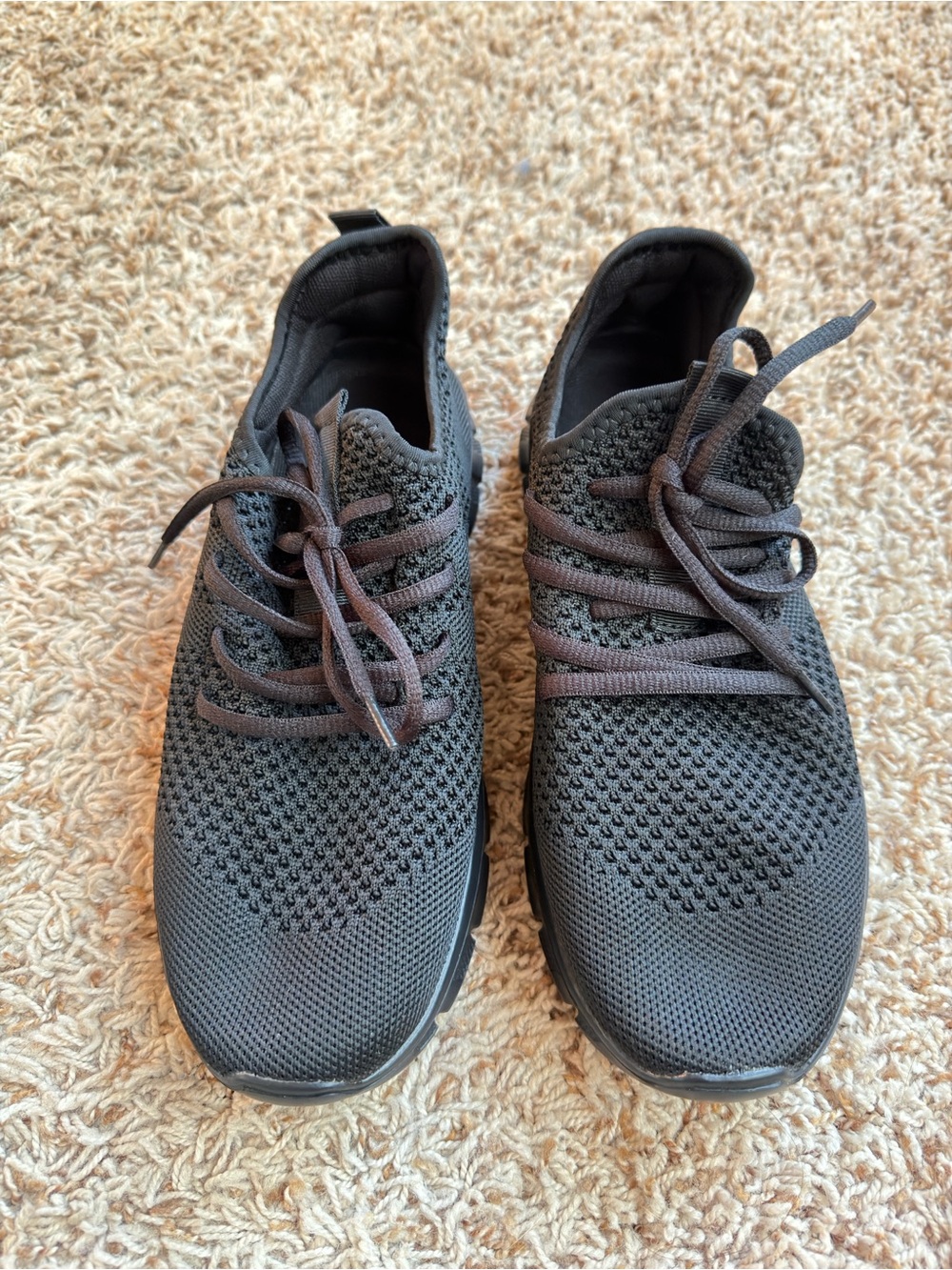 Men's Lightweight Knit Lace-Up Sneakers - Black